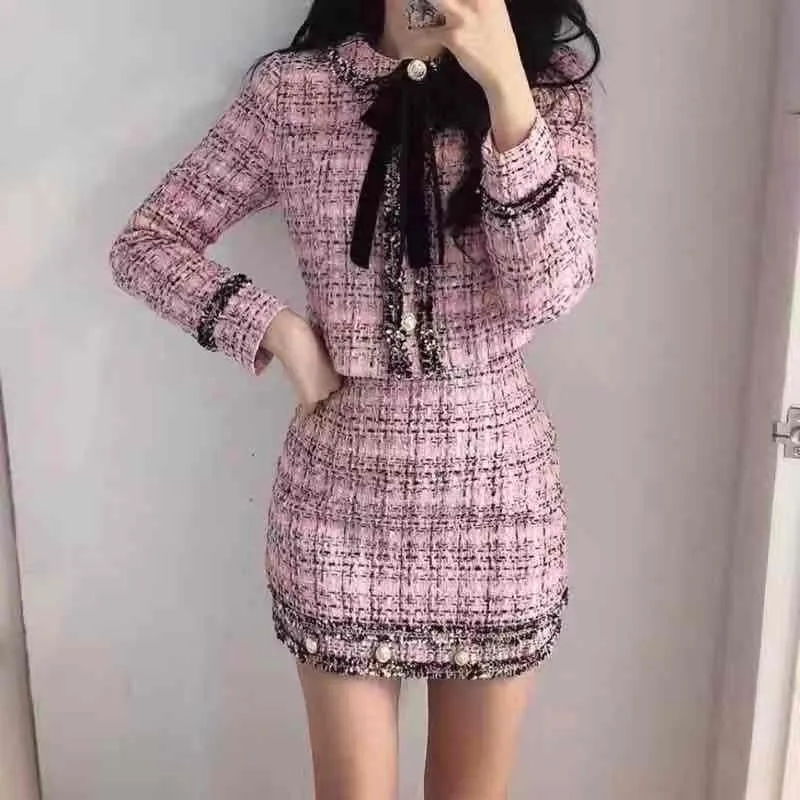 Autumn Winter Tweed Wool 2 Piece Set 