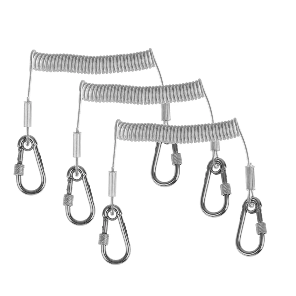 3x 1.6m Retractable Steel Wire Coiled Safety Rope with Lock Carabiners