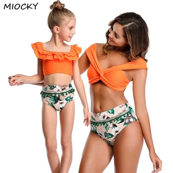 

Family Matching Look Leaf Swimsuit Outfits Mother Daughter Swimwear Mommy and Me Bikini Beachwear Clothes Swimming Suit E0401