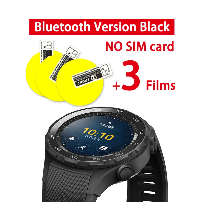 Оригинальные Смарт-часы huawei с глобальной прошивкой, 2, поддержка bluetooth, LTE4G, трекер HeartRate для Android, iOS, IP68, водонепроницаемые, NFC, gps - Цвет: Bluetooth black 3fil