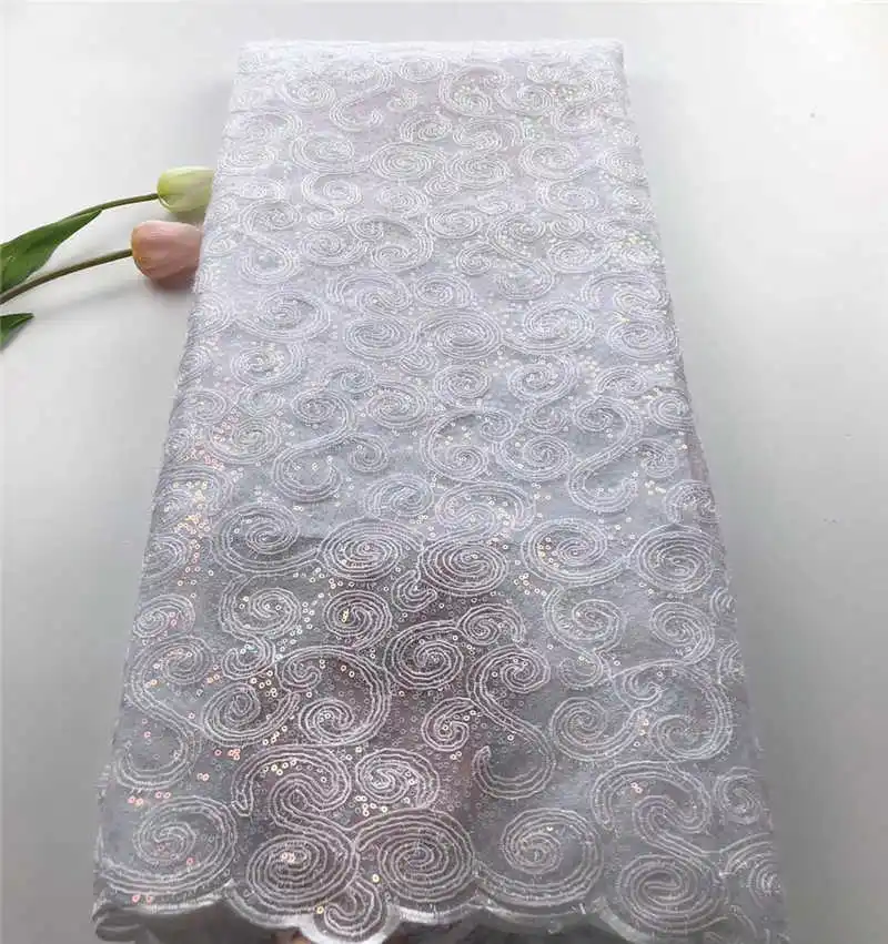 Factory offers2019latest Organza lace fabric Best quality Sequins lace tulle lace fabric for African party Dresses Winn919j