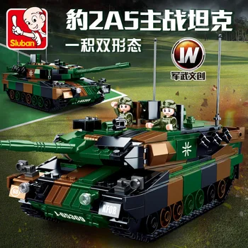 

Military 766pcs Leopard 2A5 main battle tank model children boys assembly toy Weapon WW2 Tank Army Figure Building Blocks