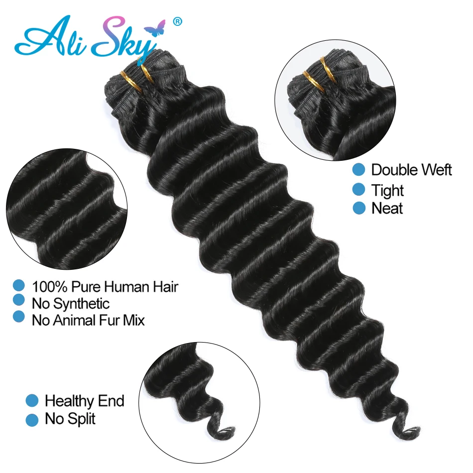 Alisky волосы 3/4 пряди с 5*5 швейцарское кружево Закрытие перуанские глубокие волнистые волосы человеческие волосы для наращивания натуральные черные волосы remy