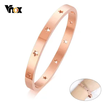 

Vnox Stars Cuff Bracelets Round Bangles for Women 6mm Width Rose Gold Color