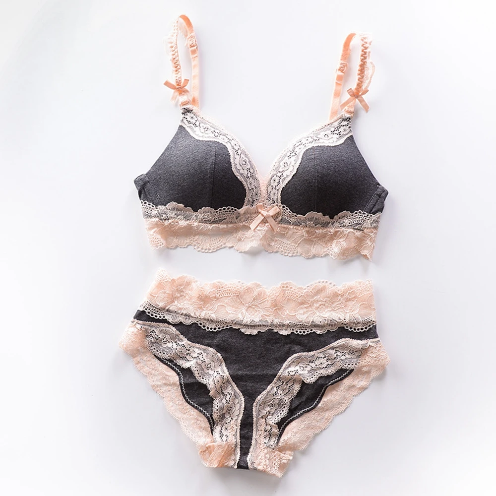 Летнее супер мягкое нижнее белье женский бюстгальтер пуш-ап комплекты кружевной край студенческий бюстгальтер для девочек нижнее белье lenceria mujer - Цвет: Черный