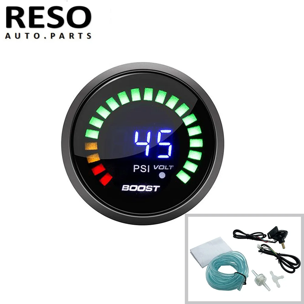 

RESO-Black Digital Boost Gauge 52mm -15-45 PSI Pressure Turbo Meter 2" Turbo boost Gauge With Sensor