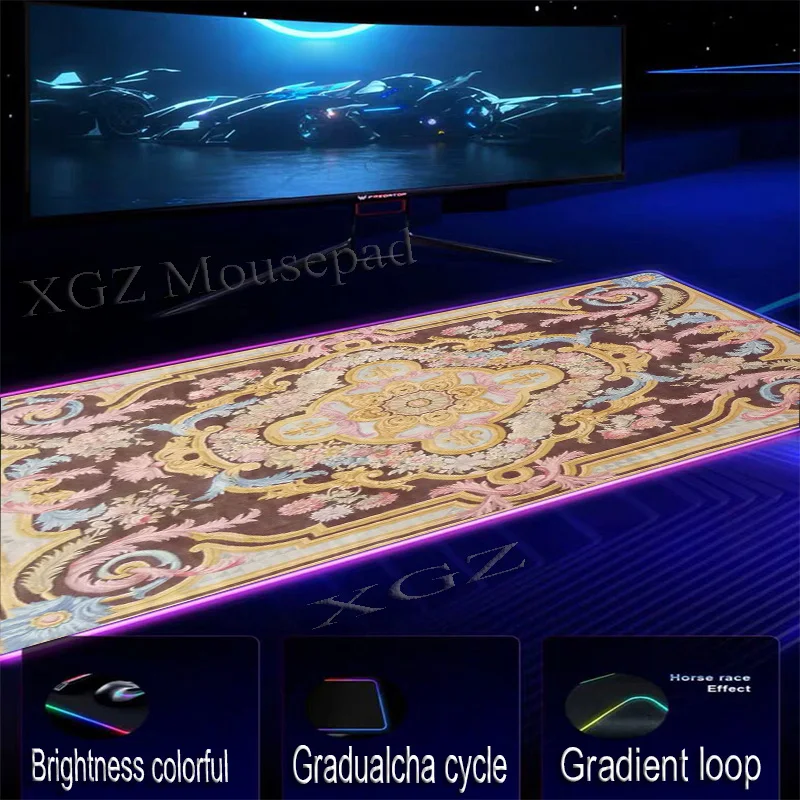 XGZ Hot Anime Girl Large RGB Mouse Pad Lock-edge Premium Pink Gold Persian Carpet Computer Desk Mat