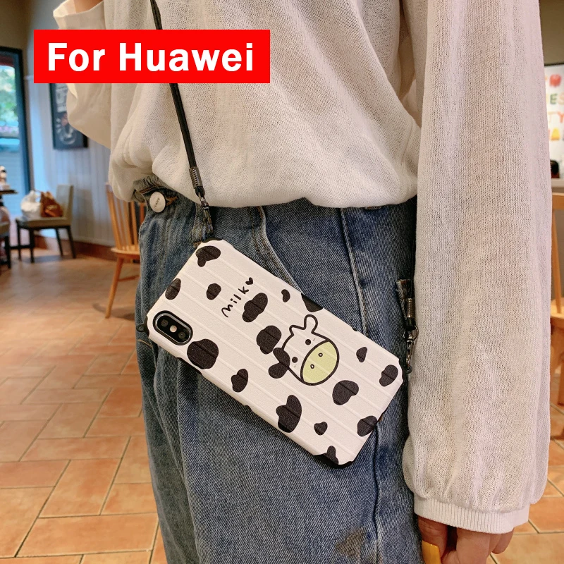 

Cute Cartoon Phone Case For Huawei mate20X 5G P20 lite P30 pro case NOVA 3 4 5i Honor 8X 9X 10 20 pro Lanyard Neck Strap Cover