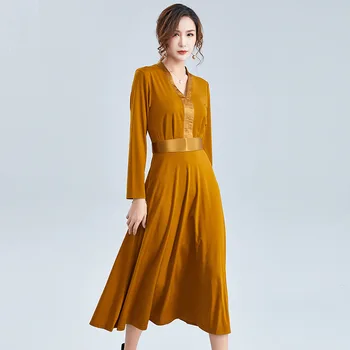 

Christmas dress sundress woman dresses 2019 spring summer lady's fashion elegant office lady ware yellow knitted slim free ship
