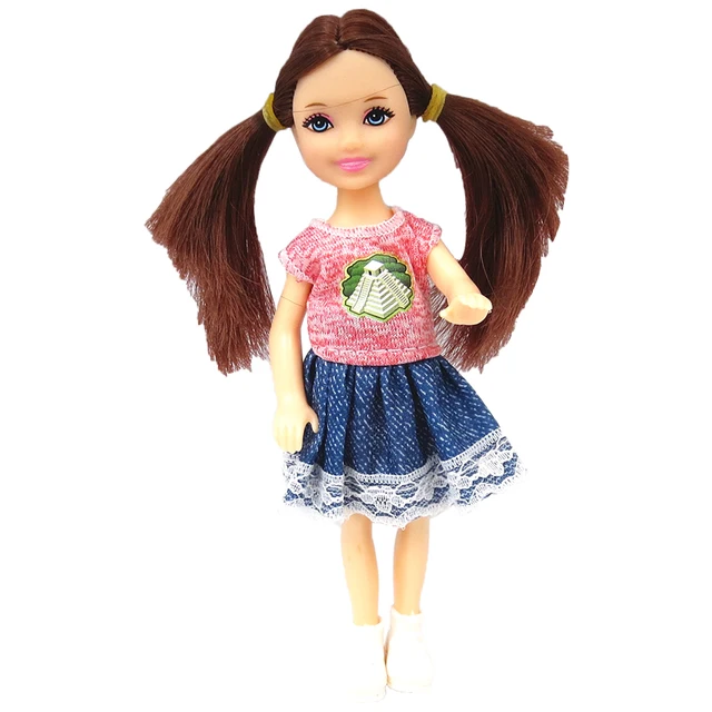 NK 1 Pcs Doll  Movable Jointed Mini Doll 14 cm Cute Doll+Shoes+Outfit For Kelly Doll Male Boy's Doll Girls Gift Baby Toys JJ 6