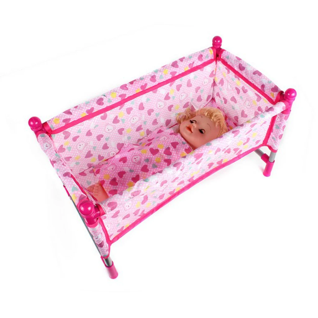 Pink Rocking Bed for Dolls | Baby Doll Crib Toy Furniture and Play House Accessories | Fits 9-12inch Reborn Dolls