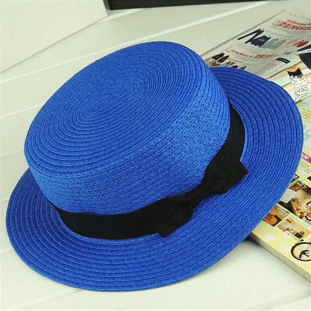 Boater Sun Cap Ribbon Mother Kids Straw Beach Hat Panama Hats for Kids