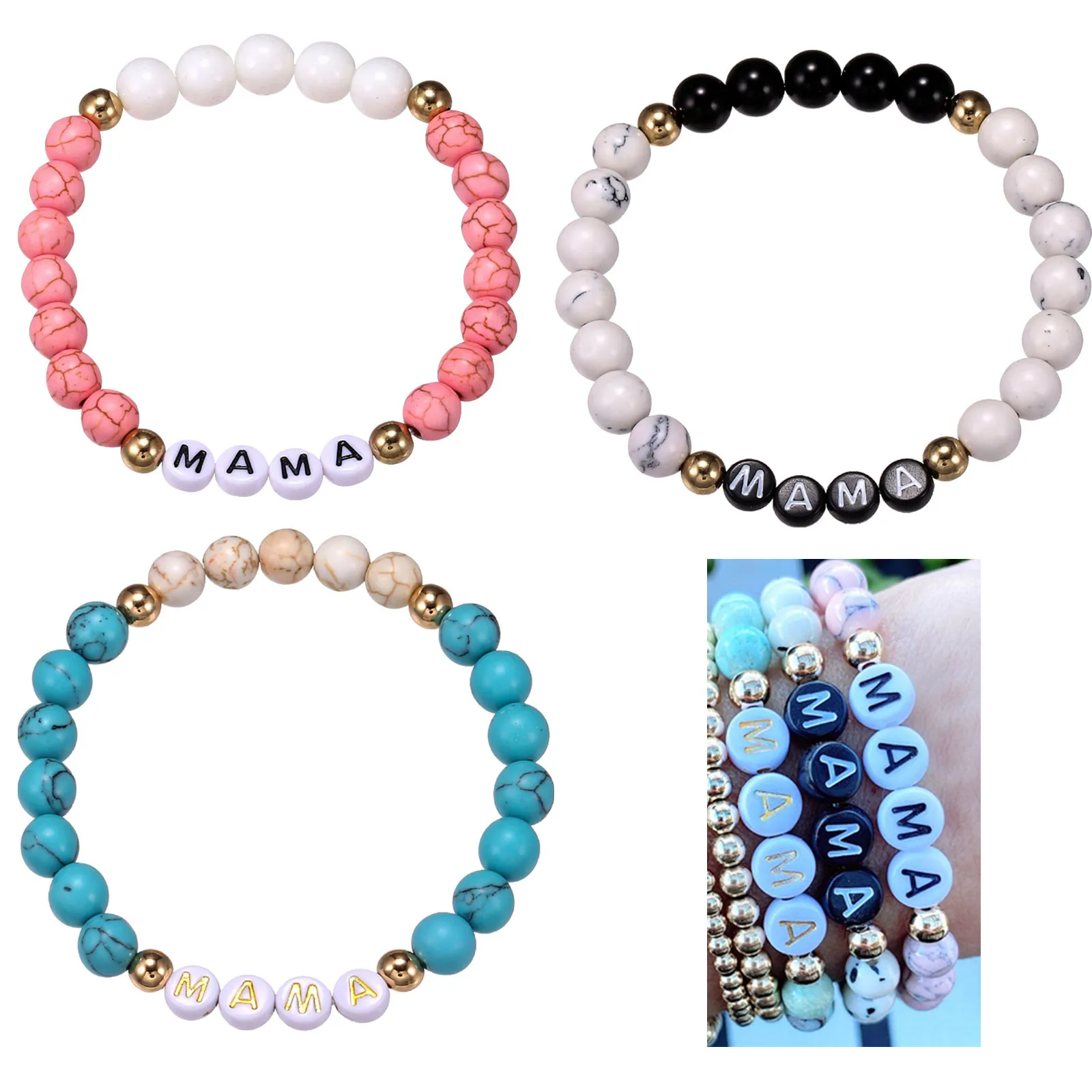 Simple bracelet European And American Fashion Stone Bracelet Mother's Day Gift MAMA Bracelet The best gift for Women's Day 2