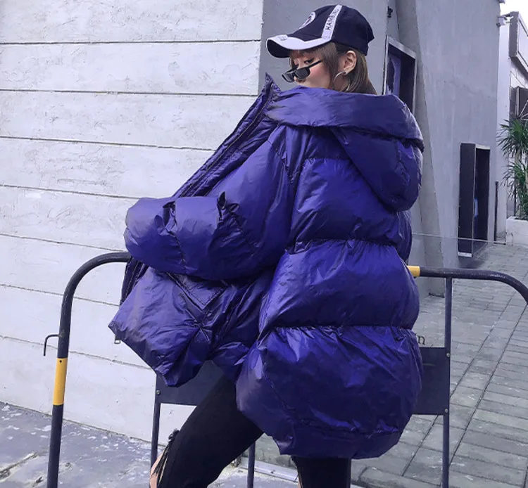 MEVGOHOT зимнее толстое женское Плиссированное хлопковое пальто с капюшоном, модное корейское пальто, светоотражающее облегающее пальто большого размера HD3090
