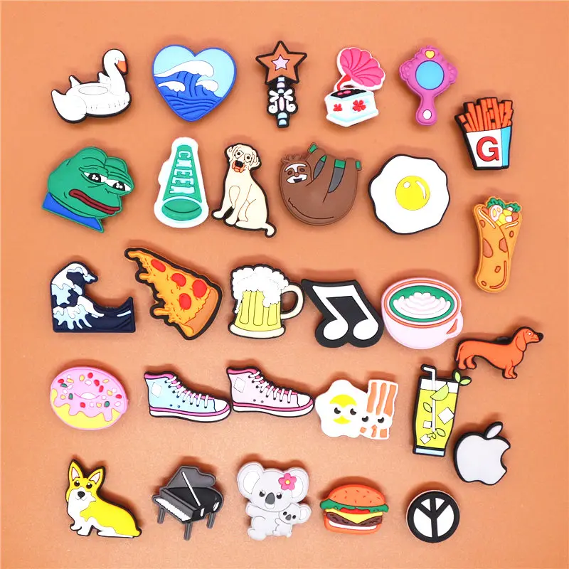 Single Sale 1pcs Animals 29 Types Shoe Charms Accessories Decorations Sad Frog PVC Croc jibz Buckle for Kids Party Xmas Gifts