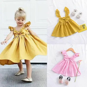 

Goocheer Latest Newborn Kids Baby Girl Princess Bowknot Tutu Dress Clothes Outfit Sundress Solid Big Bow Party Dress