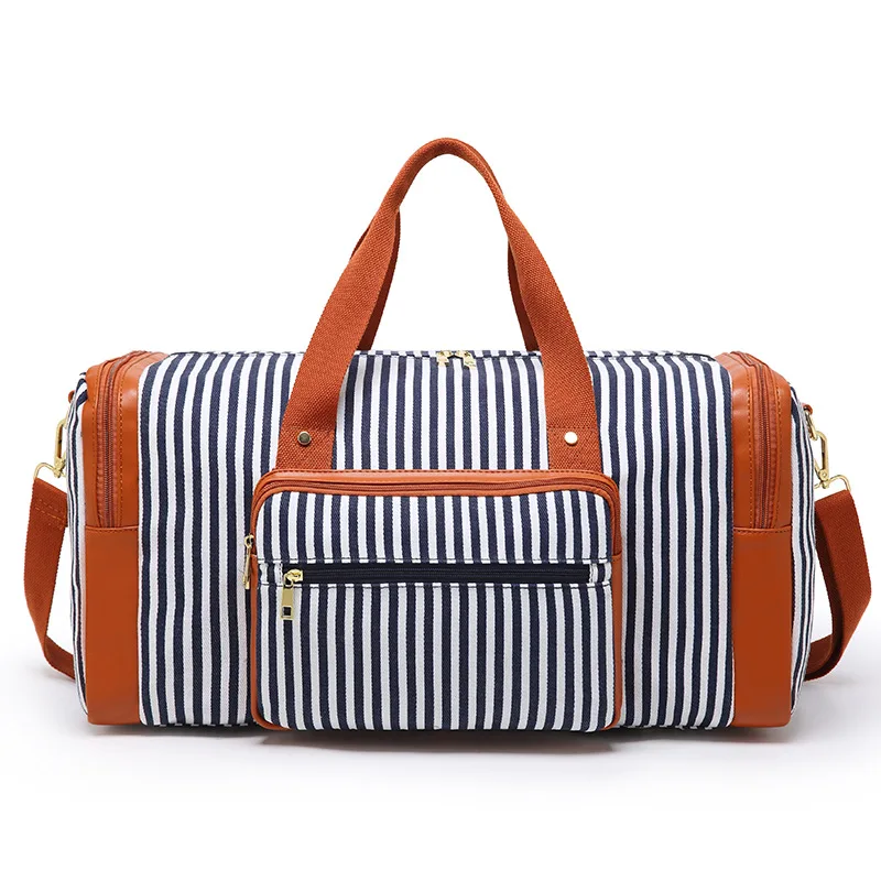 

Striped Waterproof Womens Travel Bags Handbags Weekend Bag Teenager Fashion Organizer Multifunction Durable Satchel Blue