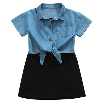 

Girls Clothing Sets Summer Two piece Short Sleeve Denim Blouse Top +Strap Dress Children Set Girl Clothes Suit Casual Outfits