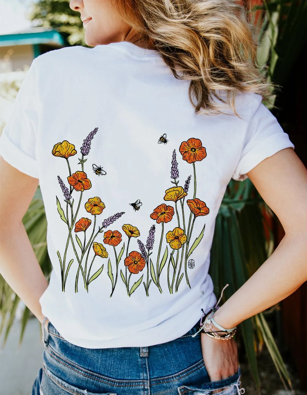 Camiseta con estampado de flores de abeja para mujer, camiseta divertida 100% algodón con estampado moda tumblr, para mujer| Camisetas| - AliExpress