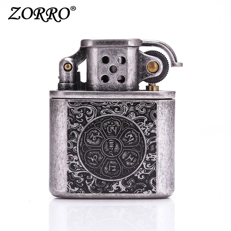 

ZORRO new pure silver retro shell deep grinding wheel ancient silver six character truth Xiangyun Buddha main lighter light ciga