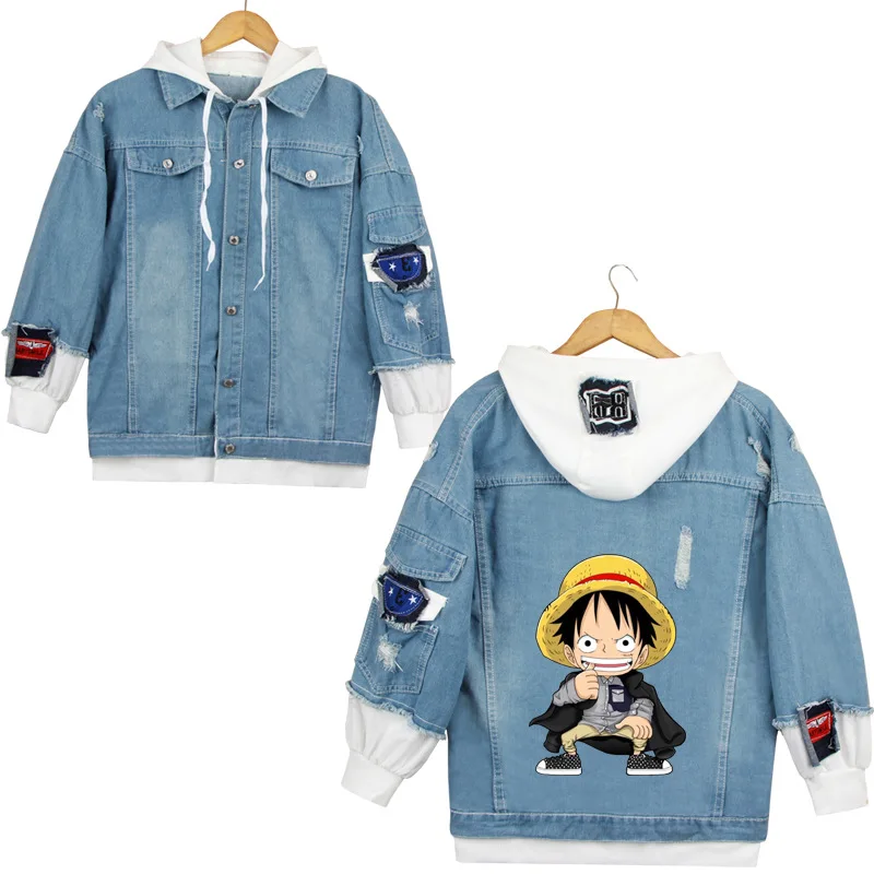 Red AnimeONE/толстовки с капюшоном с изображением обезьяны D Luffy, толстовки для косплея, костюмы Roronoa Zoro, куртки, Повседневная джинсовая куртка с героями мультфильмов - Color: Red