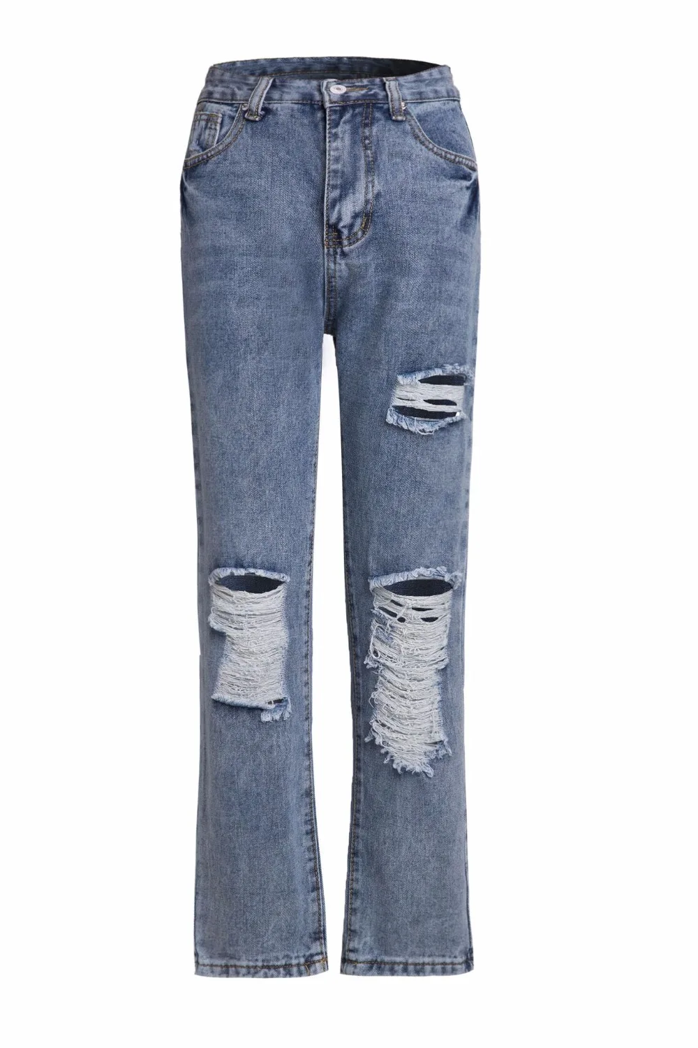 Europe Fashion Simple Hole Jeans For Women Female High Waist Hole Slim fit Hip Jeans