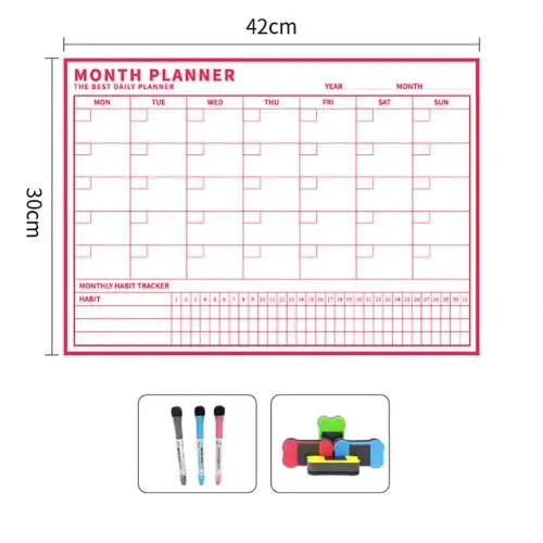 Pink Monthly plan Магнитная стираемая доска для сообщений, планировщик на месяц, неделю, календарь, наклейка, классная доска для детей, школьные подарки, бизнес-офис, календарь для совещаний - Цвет: Pink Monthly plan