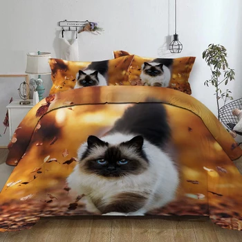 

BEST.WENSD Quality Winter Super soft comfortable beddings Western Single double bed 3D Autumn leaves cat Quilt sets ropa de cama
