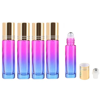 

Gradient Ball Bottle 5Pcs 10Ml　Gradient Color Thick Glass Roll On Essential Oil Empty Parfum Bottles Roller Ball Travel Use Nece