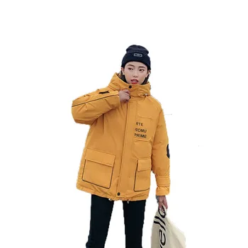 

Letter Section 2019 Winter New Large Size Bread Service Velvet Cotton Coat Ladies Short Hooded Down Cotton Clothes Women