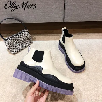 

Ollymurs Shoes Women Clear Platform Boots Genuine Leather Slip-On Ankle Boots Combat Boot Fashion Boots Zapatos Mujer