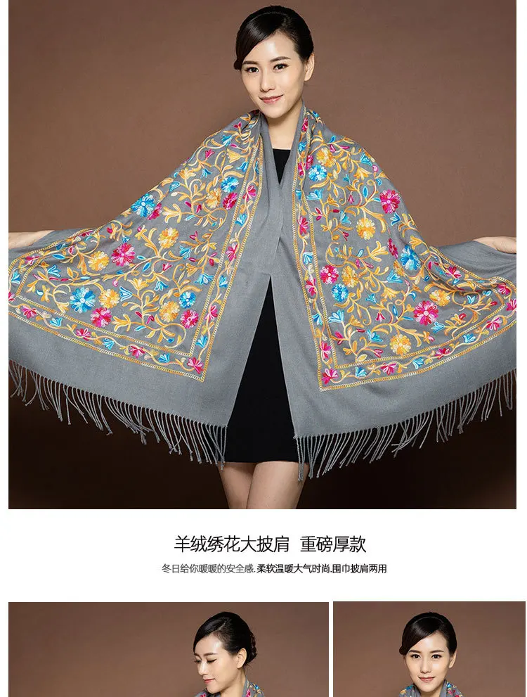 Brand Scarf For Women Winter Embroidery Neck Cashmere Scarves Lady Shawl Wrap Female Foulard Blanket Tassel Bandana Femme