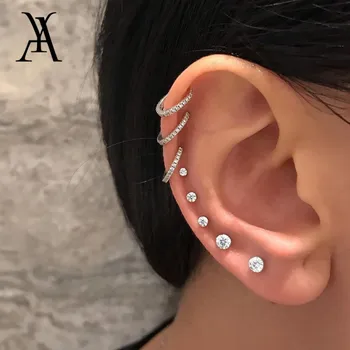 

Bohemian Crystal Geometric Stud Earrings Set Ethnic Vintage Mixed Cartilage Earrings for Women Small Cuff Clip Fashion Jewelry