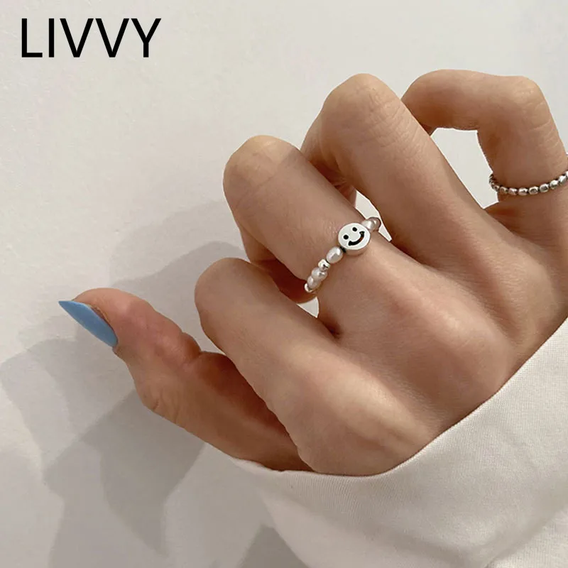 Элегантное жемчужное кольцо LIVVY с камнями эластичные кольца улыбкой для женщин