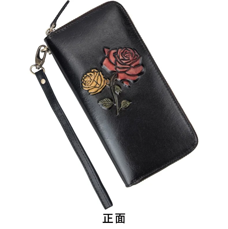 cossroll New first layer cowhide wallet long zipper ladies leather card bag large capacity European and American clutch bag
