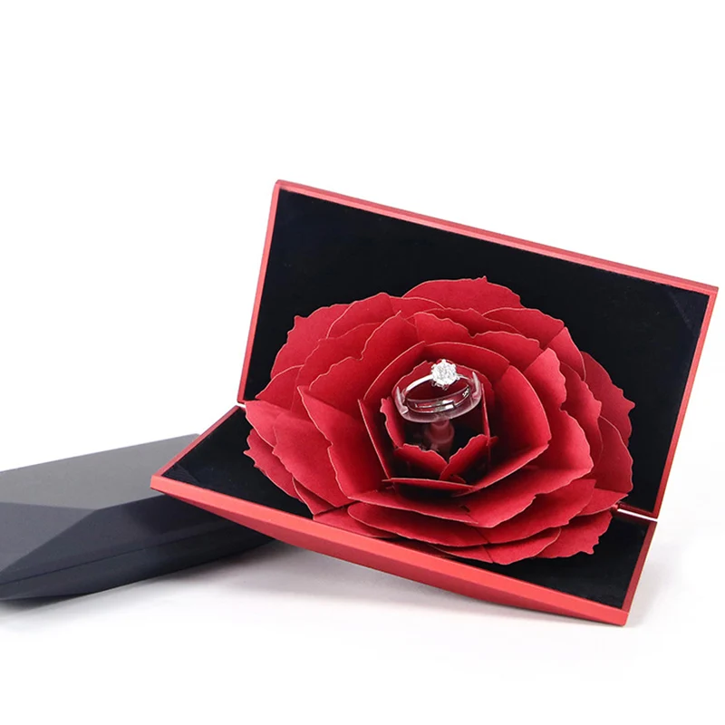 

3D Elegant Rings Box Romantic Creative Box Wedding Engagement Ring Rose Flower Gift Boxes For Jewelry Display Storage Holder