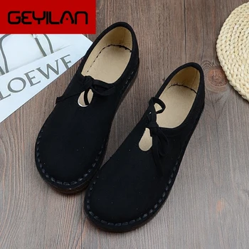 

Mori Literary Round Head Soft Bottom Casual Shoes Hand-Stitched Single Shoes Retro Peas Shoes Simple Comfort Flat Womens Shoes