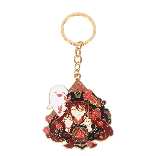 Hot Game Keychain Genshin Impact Cartoon Kaedehara Kazuha Zhongli HuTao Metal Enamel Badge Keychain for Backpack Decoration K00599-02