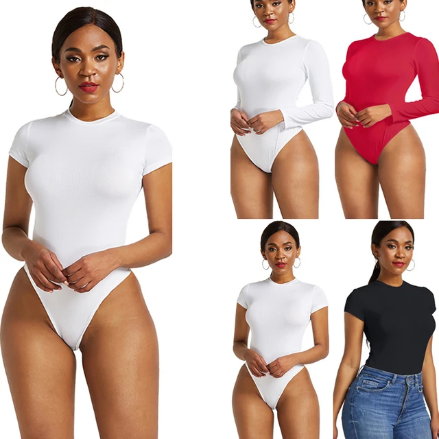 Sexy One Piece Bodycon Bodysuit Short Sleeve O Neck Open Basic White Black  Red Overalls Women Body Top Skinny Rompers Female - AliExpress