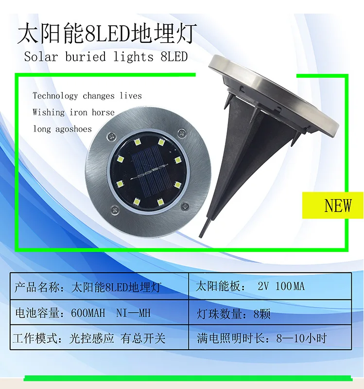 8led Солнечная Нержавеющая сталь подземный светильник Открытый стиль вставить на Газон лампа Двор Сад водостойкий