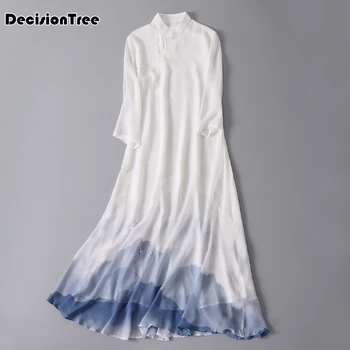 

2020 cheongsam vintage chinese dress women satin gothic style qipao short full sleeve party year clothes harajuku vestido