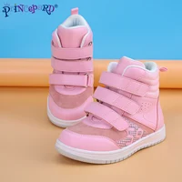 Princepard Ankle Boots for Girls Boys Orthopedic Children's Sneakers with Arch Support Insoles Pink Grey Leather Kids Shoes 3