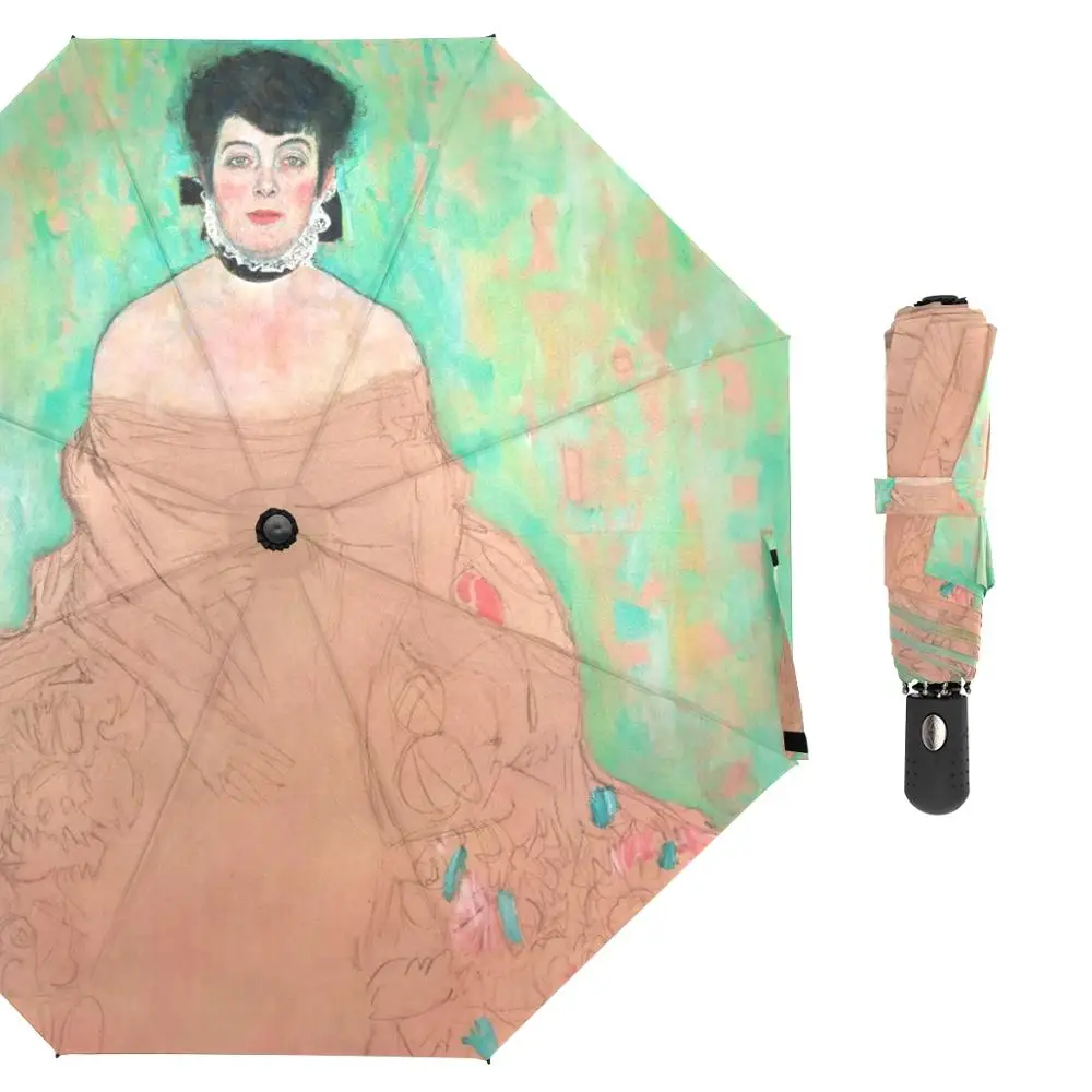 Gustav Klimt Oil Painting Umbrella Parasol Rain Sun Protection Women Automatic Umbrella Three Folding Portable Outdoor