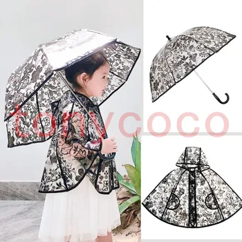 

Girls Fashion Perspective Fashion Flower Print Hooded Raincoat Cloak