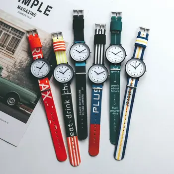 

Fashion Hip hop Women watch Creative pattern nylon Strap Simple Ladies Geometric Scale Quartz movement Watch Zegarek Damski