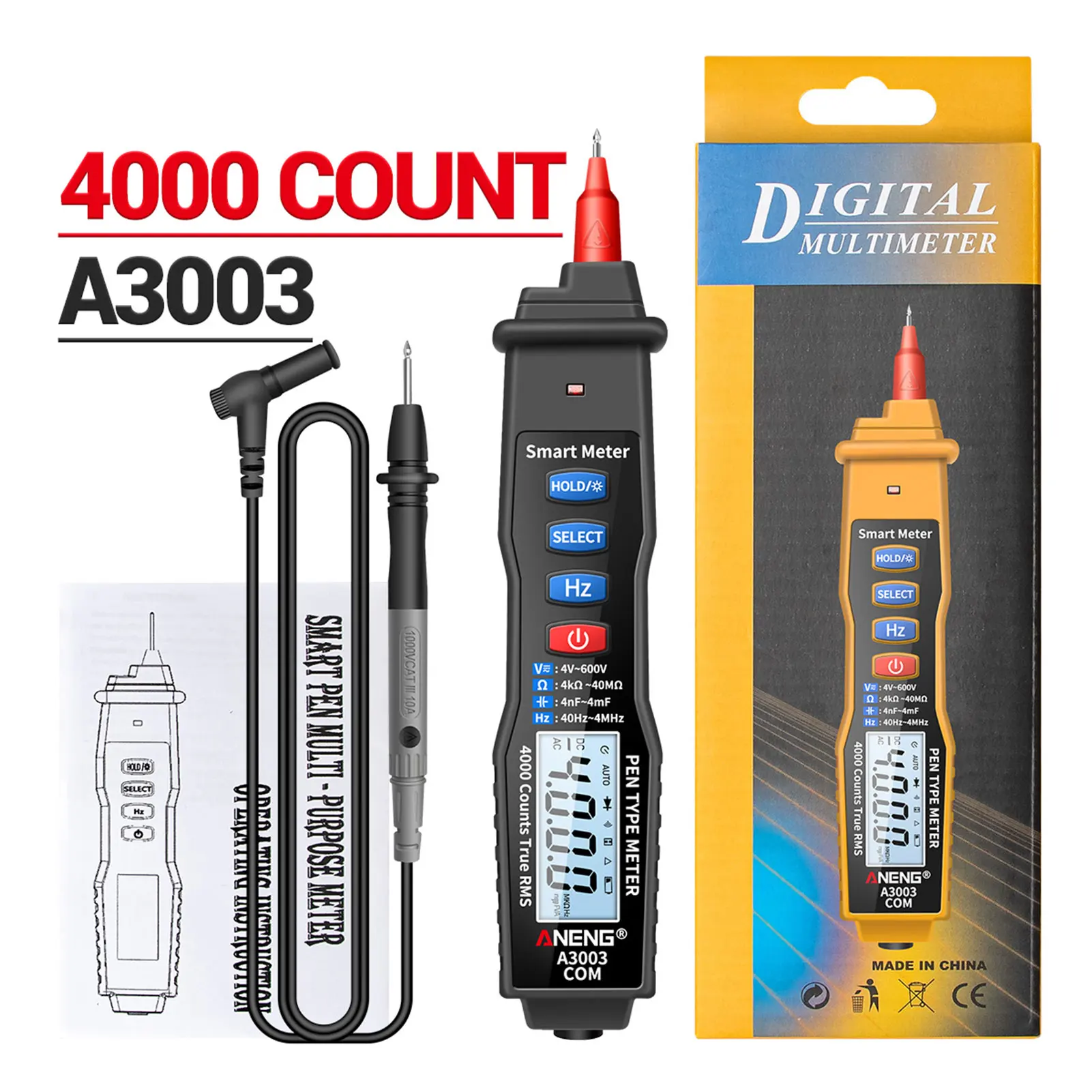 

A3003 Multimeter Pen 4000 Counts Non Contact ACV/DCV Electric Handheld Tester Hand-held Digital Multimeter
