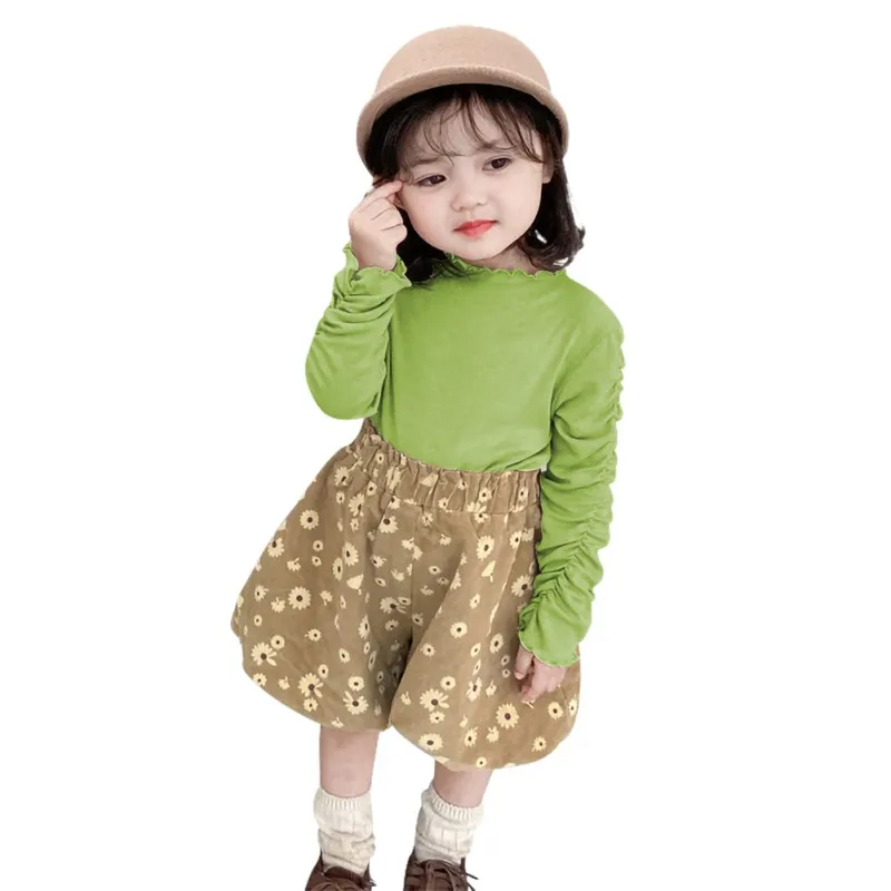 여아 및 남아용 어린이 의류, 캔디 컬러 하의,  캐주얼 언더코트 셔츠, 긴팔 풀오버, 2021 가을, 1-7y