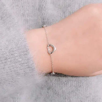 

Trendy Two Zircons Open Heart Bracelets Bangles for Women Ladies Valentine Gift S925 Sterling Silver Original 1:1 Brand Jewelry