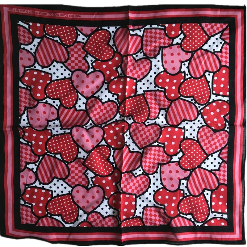 Winfox Мода 55*55 см 100% хлопок Розовый и красный цвет с сердечками хип-хоп площади банданы Головные уборы платок шарф для Для женщин подарок для