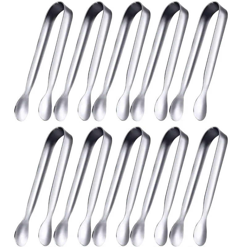 Silver Ice Tongs for Ice Bucket,Vermida 10 Pieces Stainless Steel Mini Serving Tongs Set,Small Metal Sugar Tongs for Tea Party Coffee Bar Kitchen 